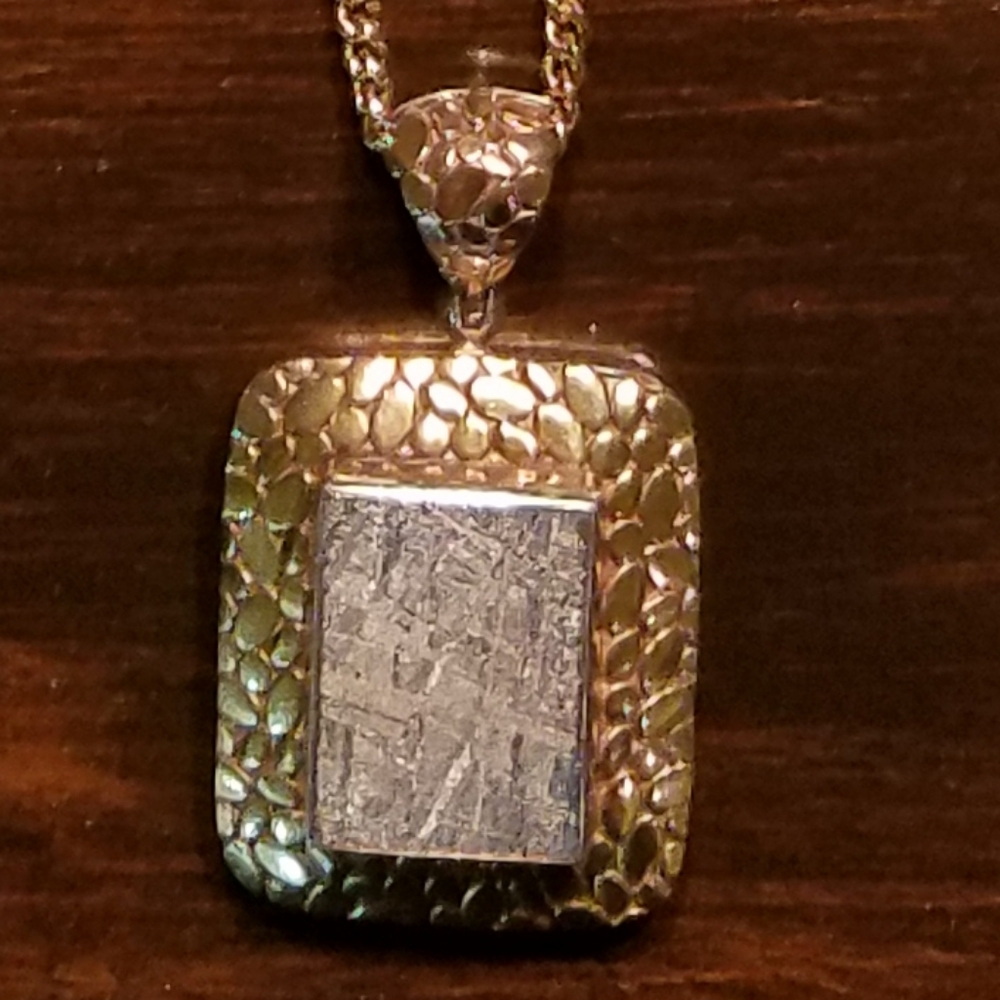 GIBEON METEORITE Gold Foil Pendant Square
